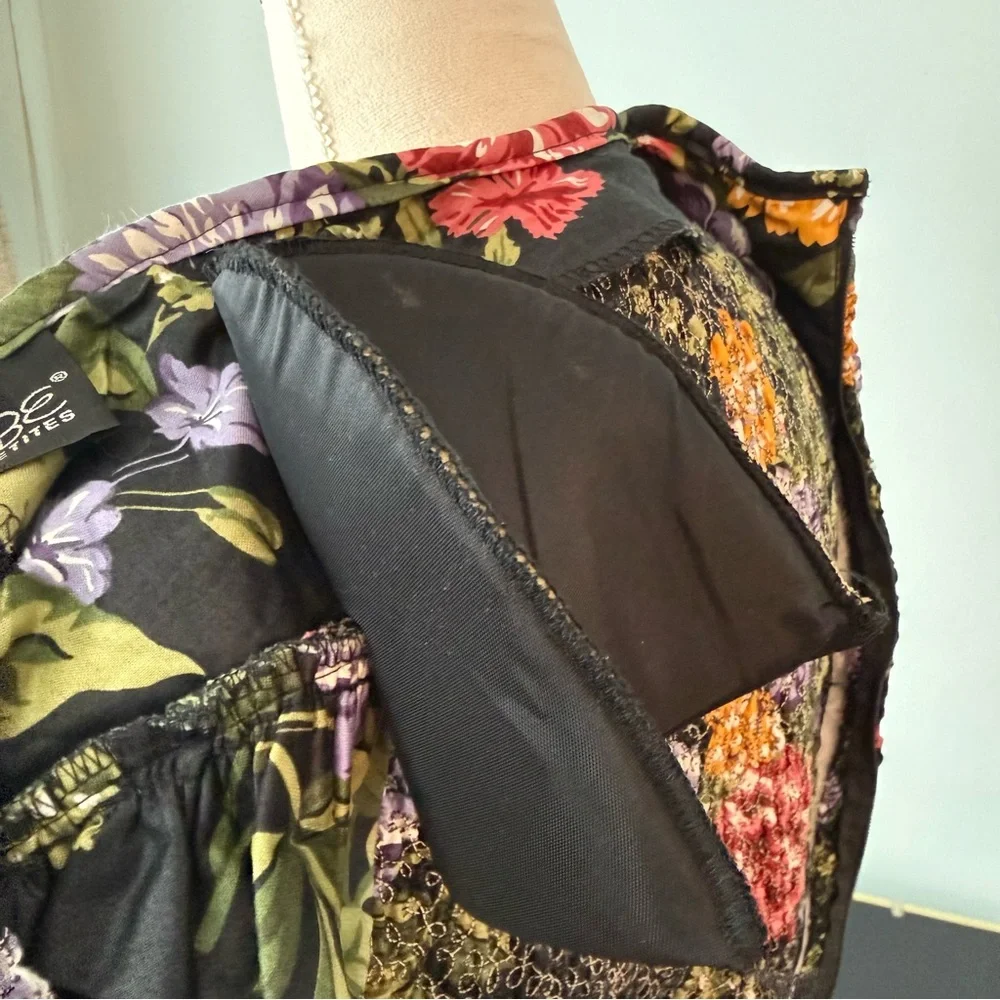 🌸🌼Phoebe Petite Black Floral Smocked Dress Drop Waist Bow Puff Sleeve Romantic - Picture 14 of 14